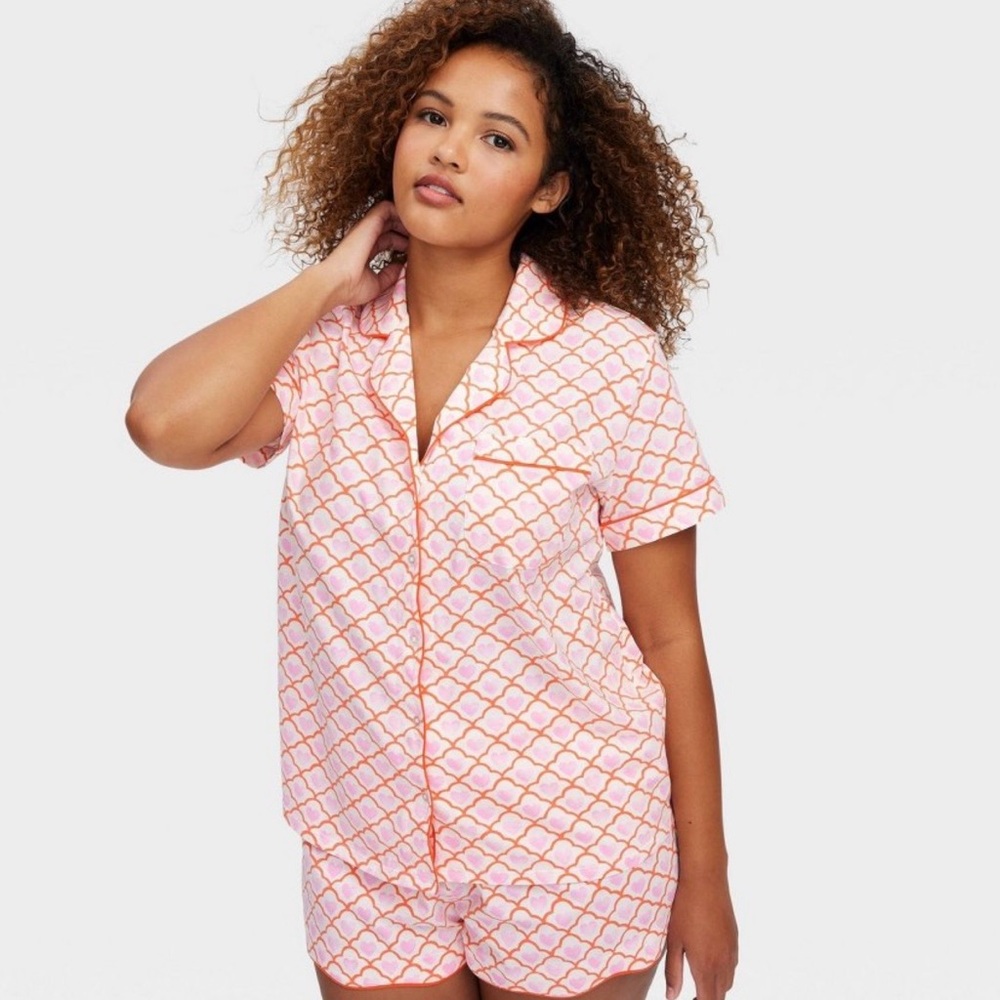 Women's Geo Hearts Short Sleeve Pajama Set Pink Roller Rabbit x Target M NWT